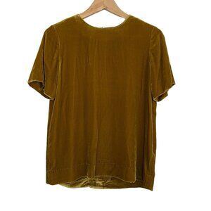COS Womens Size 2 Velvet Blouse Top Short Sleeve Mustard Yellow Back Zip Minimal